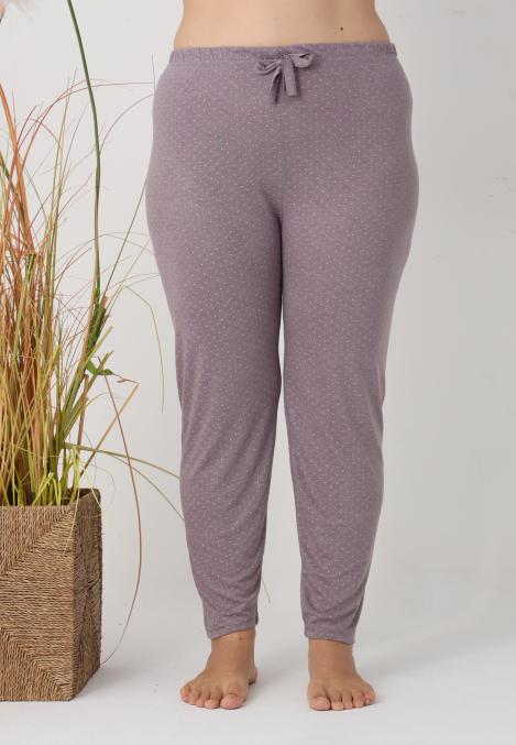 Pantaloni de Pijama Dama Lungi,Big Size,Culoare Gri Inchis cu Buline Roz , Engros